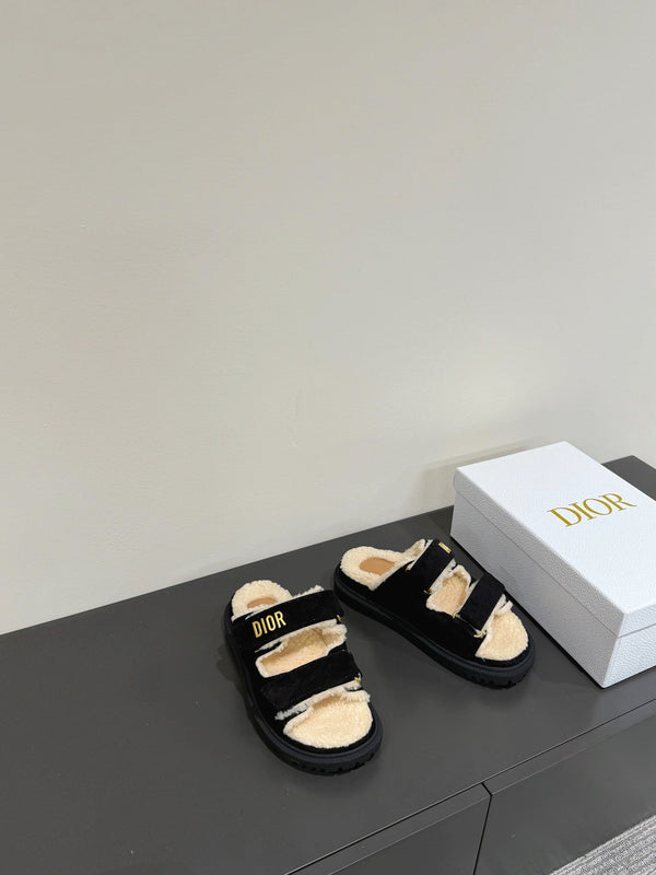 Dioract Slide In Black Suede And Wool Fleece Lining 109875