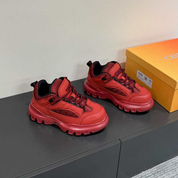 CD Sneaker In Red Mix Burgundy Calfskin And Mesh Fabric 109252