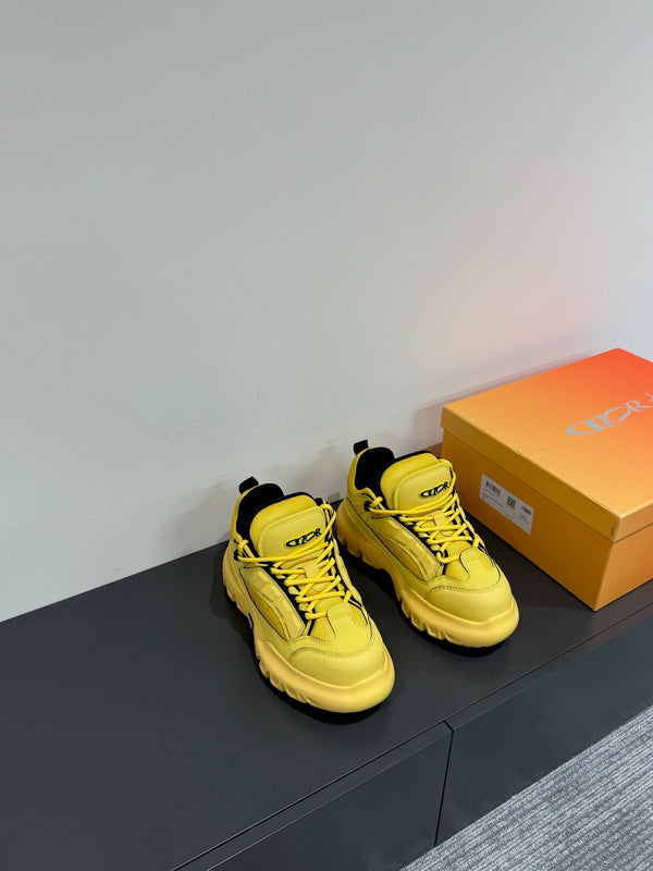 CD Sneaker In Yellow Calfskin And Mesh Fabric 109254
