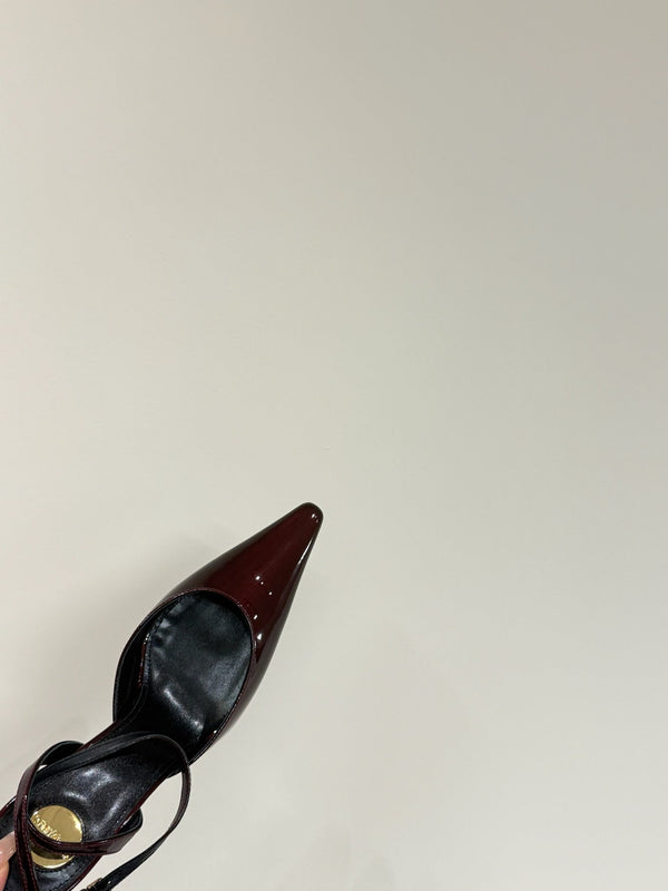 AIMÉE SLINGBACK PUMPS IN WINE RED GLOSSY LAMBSKIN