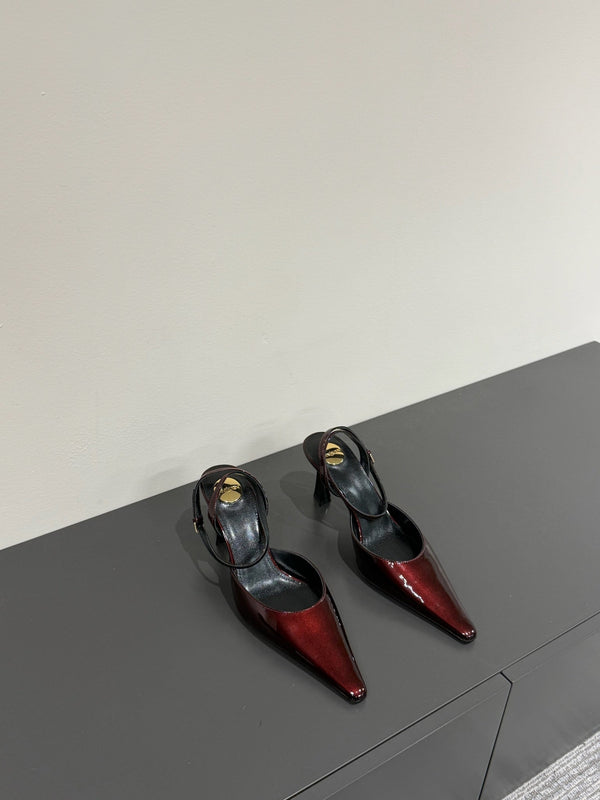 AIMÉE SLINGBACK PUMPS IN WINE RED GLOSSY LAMBSKIN