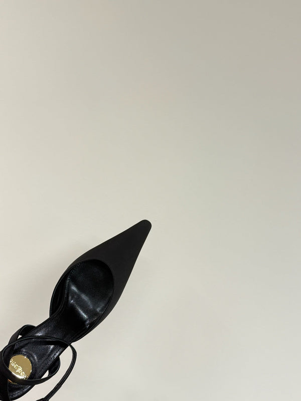 AIMÉE SLINGBACK PUMPS IN BLACK SATIN