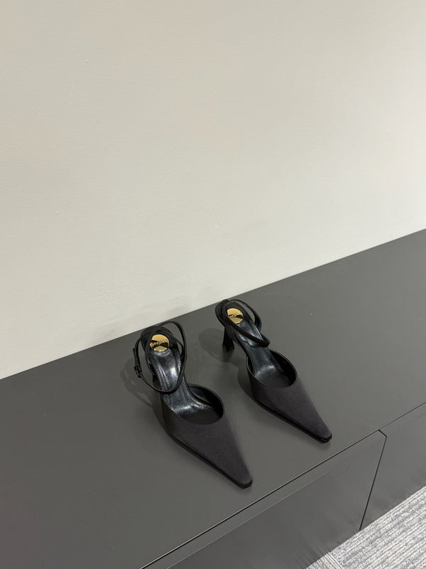 AIMÉE SLINGBACK PUMPS IN BLACK SATIN