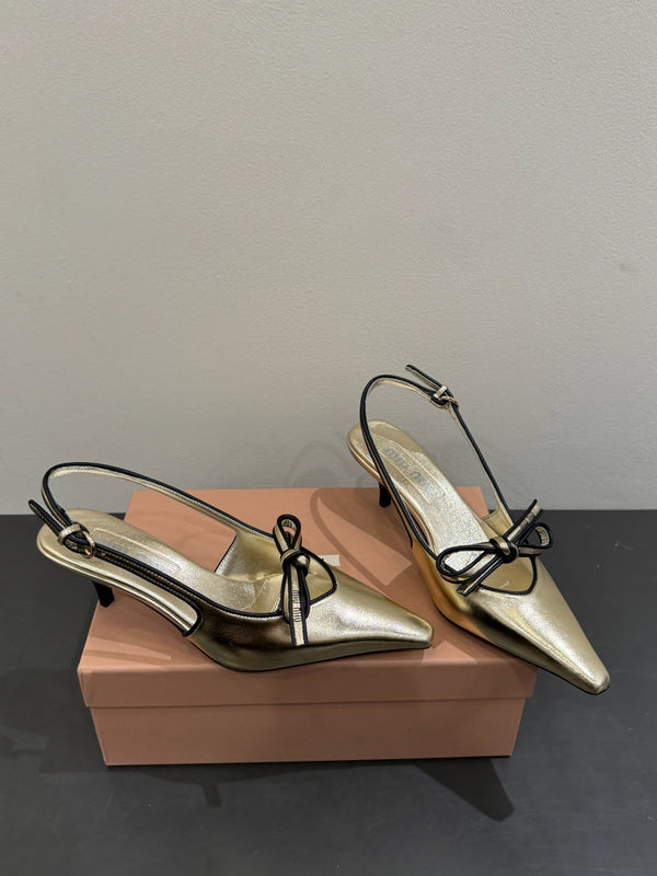 Miu slingback pump metallic gold leather