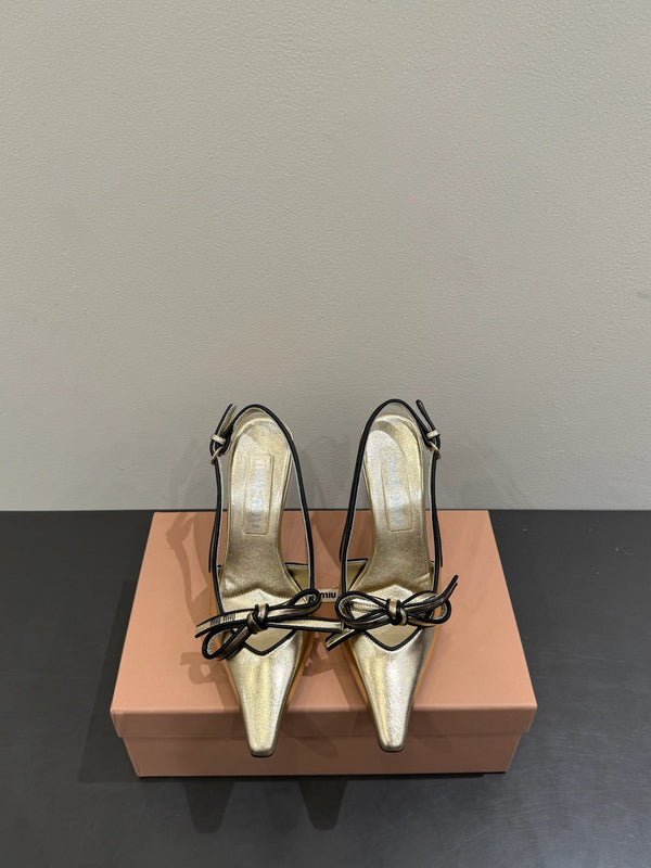 Miu slingback pump metallic gold leather