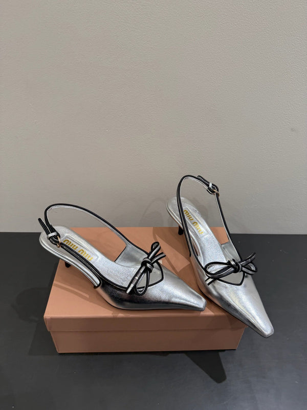 Miu slingback pump metallic sliver leather