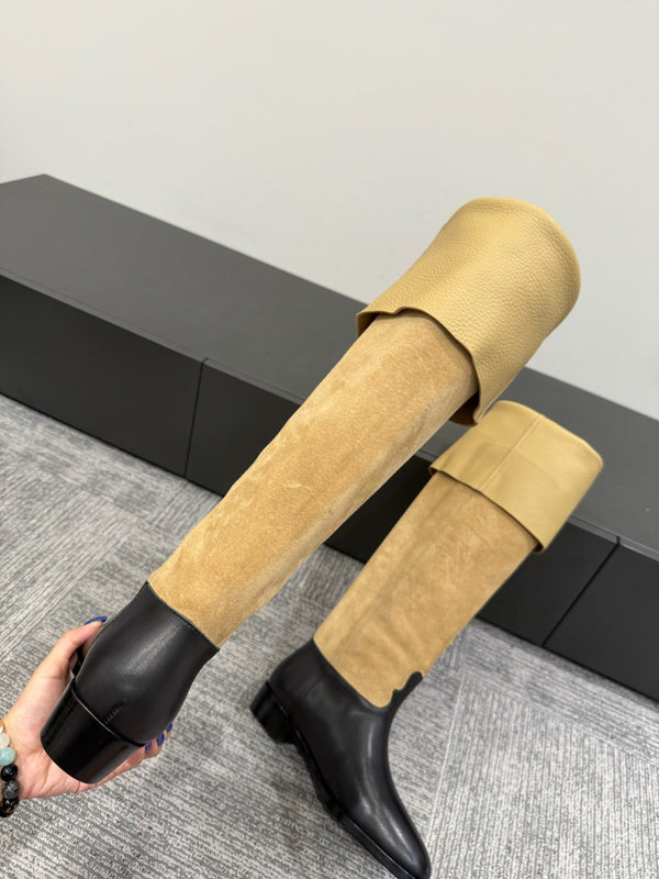 CC Métiers d’art Thigh Boots Beige Black Suede Calfskin 417836