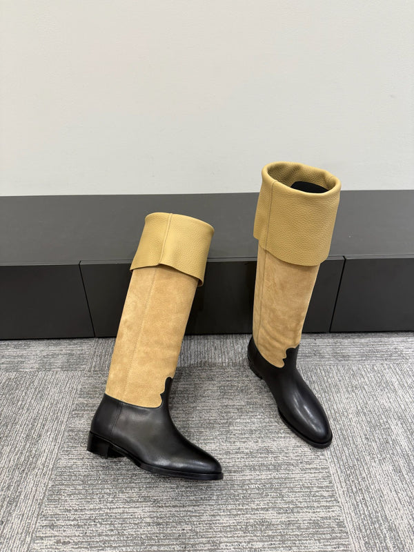 CC Métiers d’art Thigh Boots Beige Black Suede Calfskin 417836