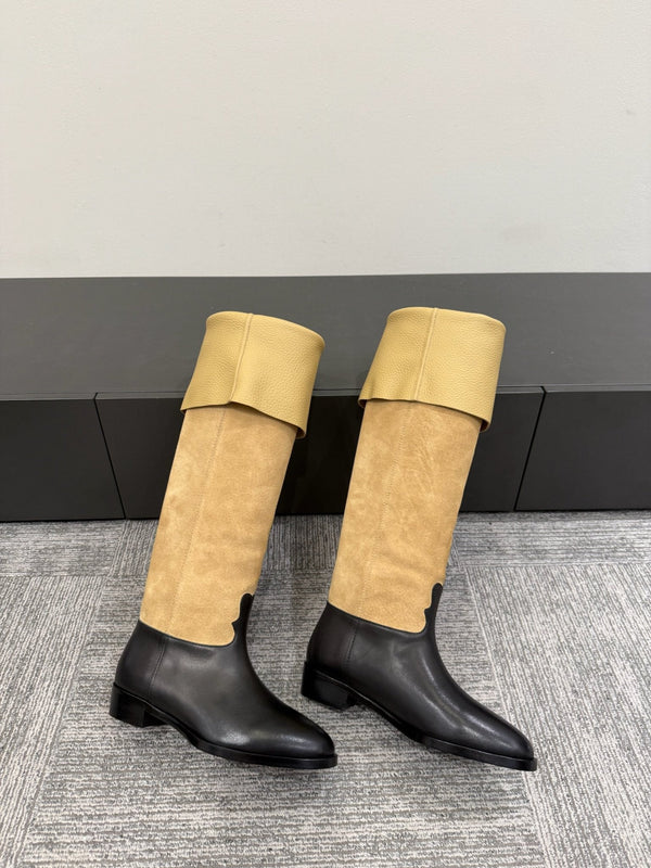 CC Métiers d’art Thigh Boots Beige Black Suede Calfskin 417836