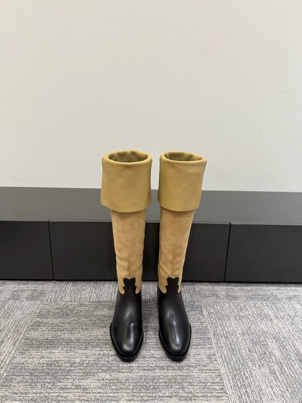 CC Métiers d’art Thigh Boots Beige Black Suede Calfskin 417836