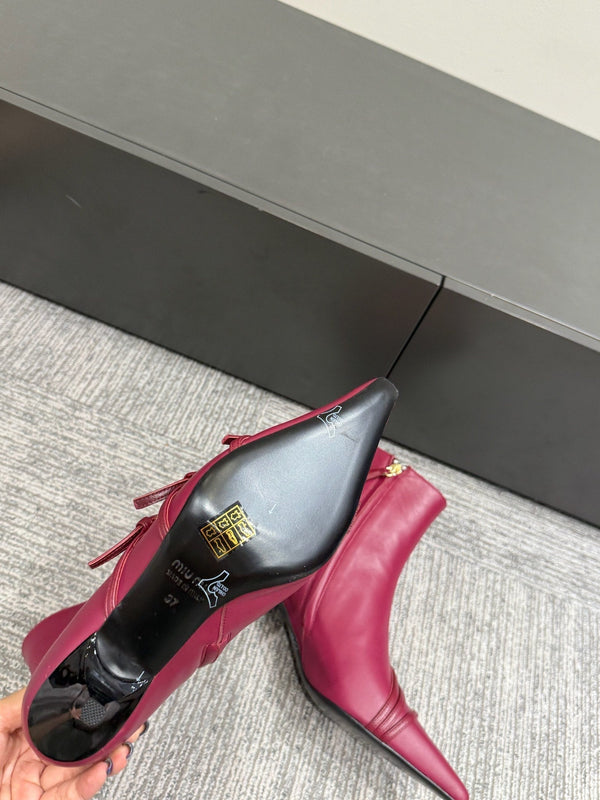Miu short boots 40mm deep magenta or berry cowhide 417983