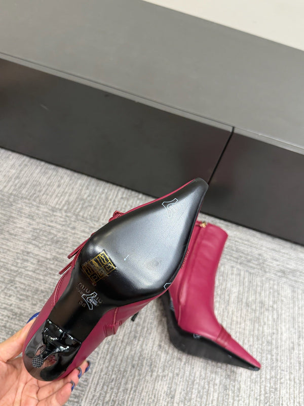 Miu short boots 90mm deep magenta or berry cowhide 417984