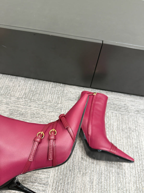 Miu short boots 90mm deep magenta or berry cowhide 417984