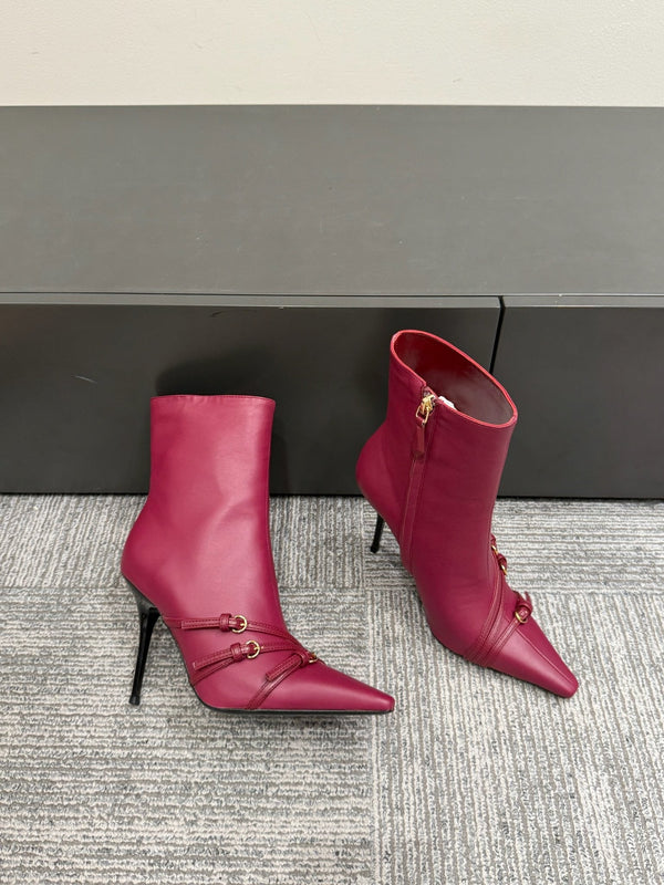 Miu short boots 90mm deep magenta or berry cowhide 417984