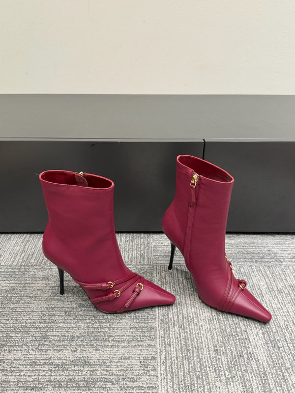 Miu short boots 90mm deep magenta or berry cowhide 417984