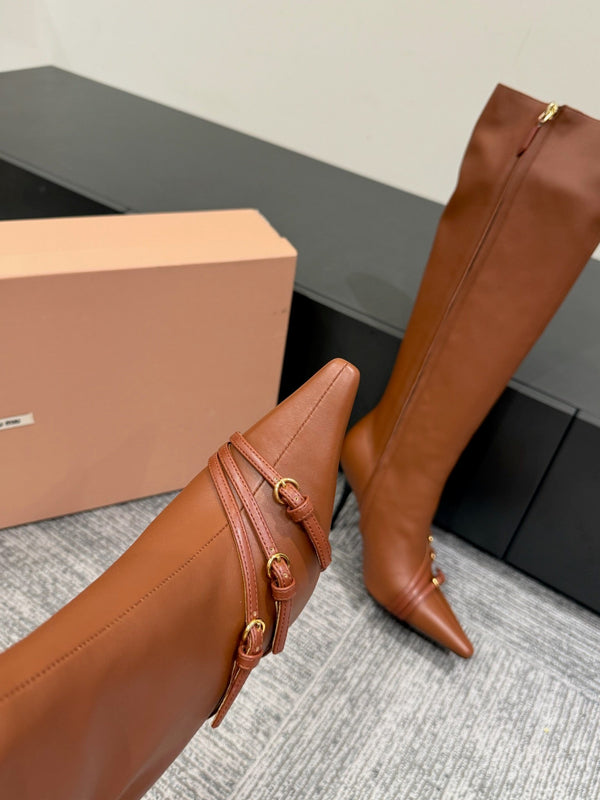 Miu 90 knee high boots brown cowhide