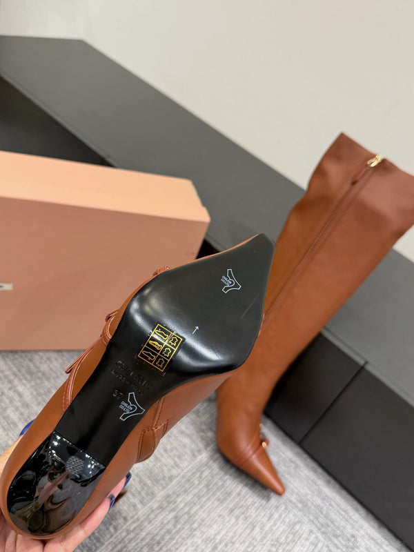Miu 90 knee high boots brown cowhide