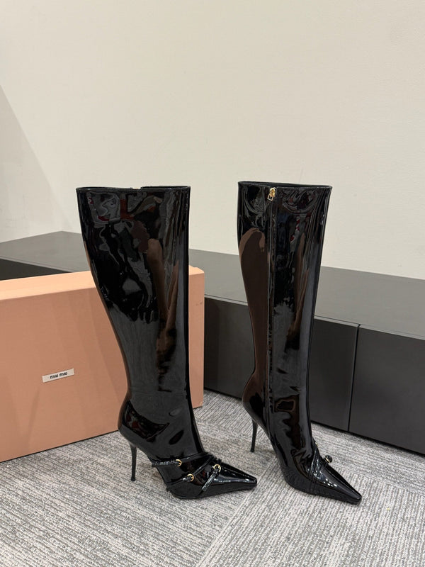 Miu 90 knee high boots black patent leather