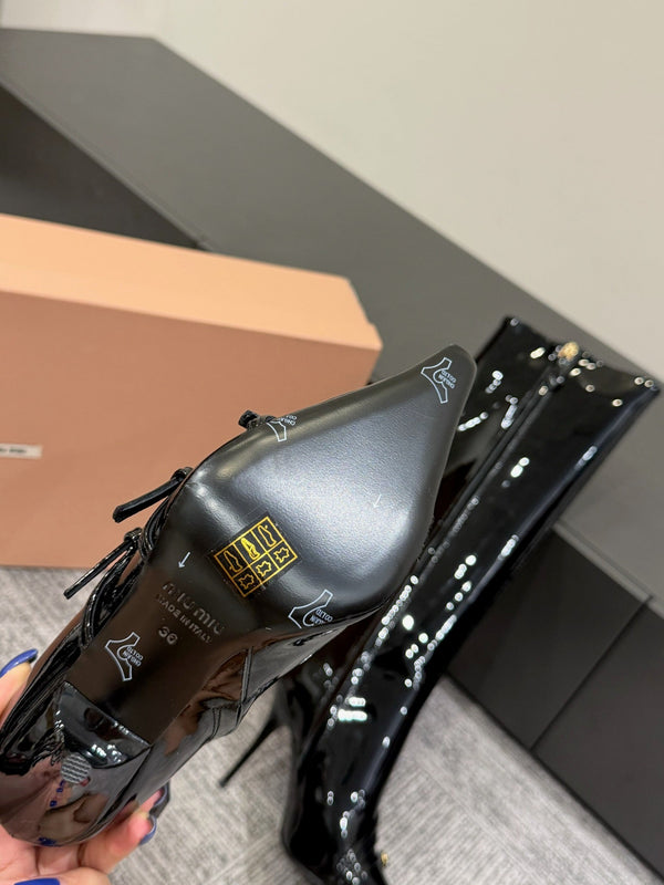 Miu 90 knee high boots black patent leather