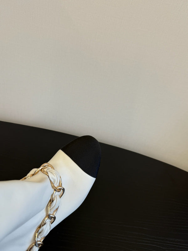 CC 25S High Boots With Chain Black White Cowhide & Sheepskin 417846