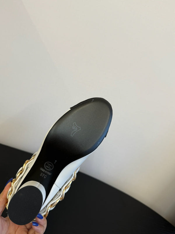 CC 25S High Boots With Chain Black White Cowhide & Sheepskin 417846