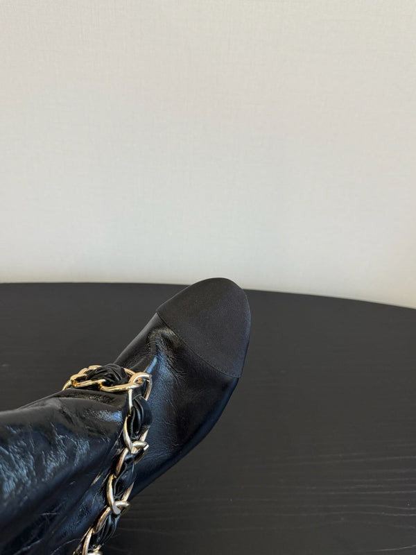 CC 25S High Boots With Chain Black Cowhide & Sheepskin 417848