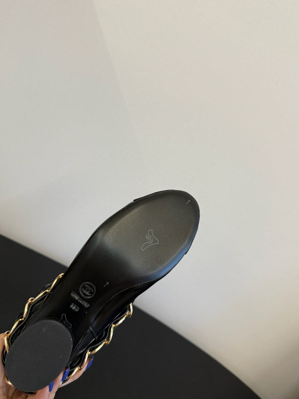 CC 25S High Boots With Chain Black Cowhide & Sheepskin 417848