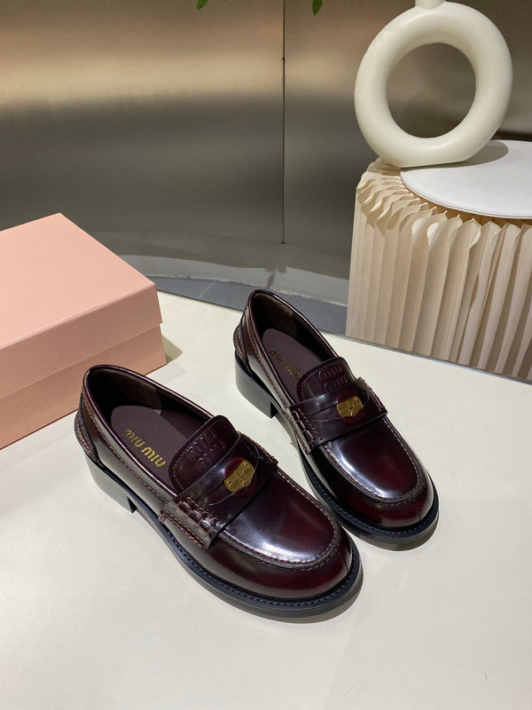 Miu Loafers Red Brown Cowhide