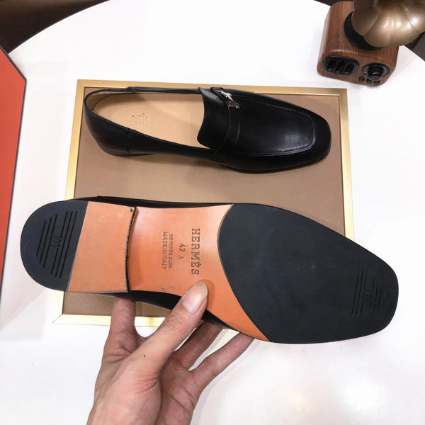 HM GIOVANNI WHITE H-BUCKLE LOAFER BLACK CALFSKIN