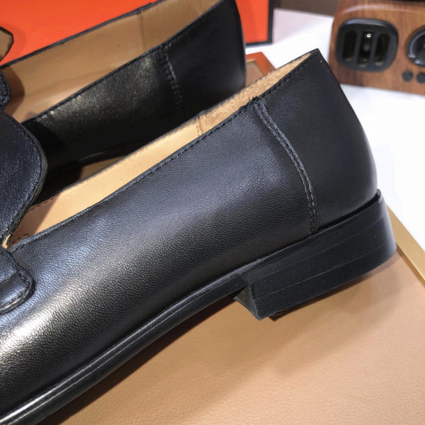 HM GIOVANNI WHITE H-BUCKLE LOAFER BLACK CALFSKIN