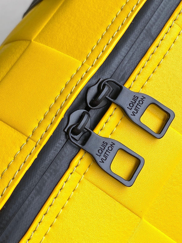 KEEPALL BANDOULIÈRE 50 IN YELLOW DAMIER SCUBA CALFSKIN