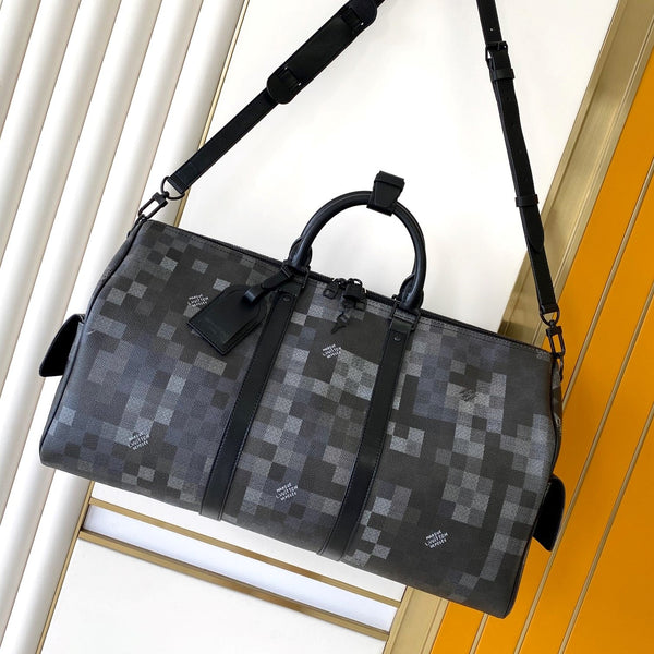 LV Keepall Bandouliere 50 Travel Bag Black Damoflage Canvas