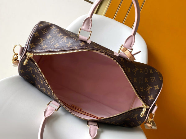 LV M25822 Keepall Bandoulière 45 Travel Bag Brown Pink Monogram Canvas GHW