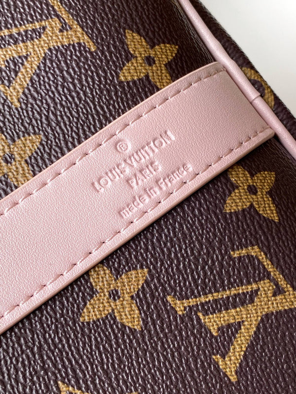 LV M25822 Keepall Bandoulière 45 Travel Bag Brown Pink Monogram Canvas GHW