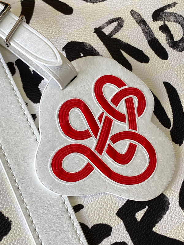 LVx N&PW Keepall Bandoulière 50 Black White Cowhide