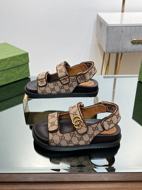 GG  SANDAL WITH DOUBLE G PECAN CARO LAMBSKIN