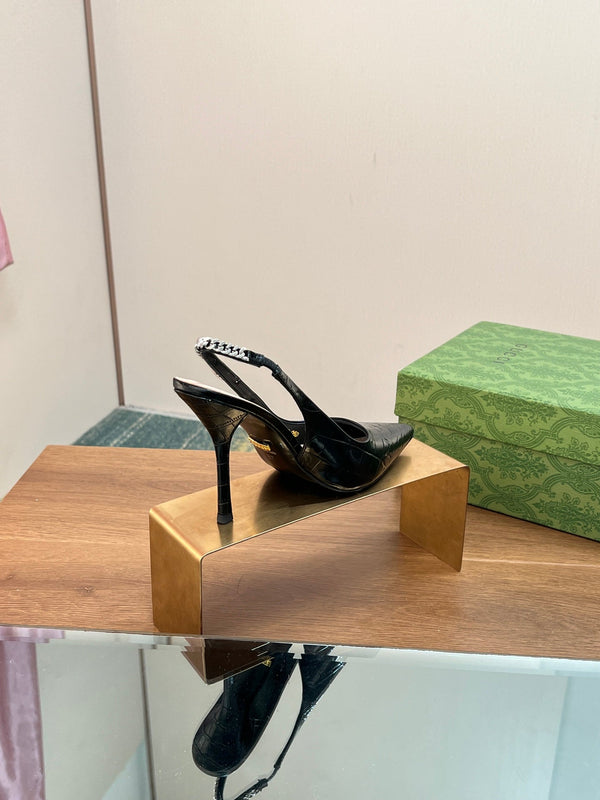 GG SIGNORIA SLINGBACK PUMP BLACK CALFSKIN