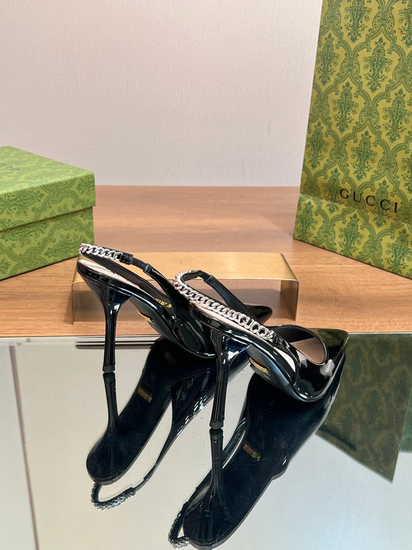 GG SIGNORIA SLINGBACK PUMP GLOSSY BLACK LAMBSKIN