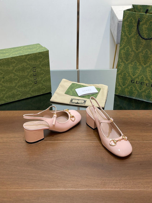 DÉCOLLETÉ GG HORSEBIT IN PELLE DI AGNELLO ROSA PASTELLO