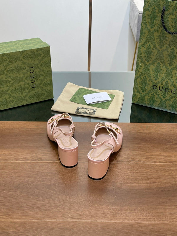 DÉCOLLETÉ GG HORSEBIT IN PELLE DI AGNELLO ROSA PASTELLO