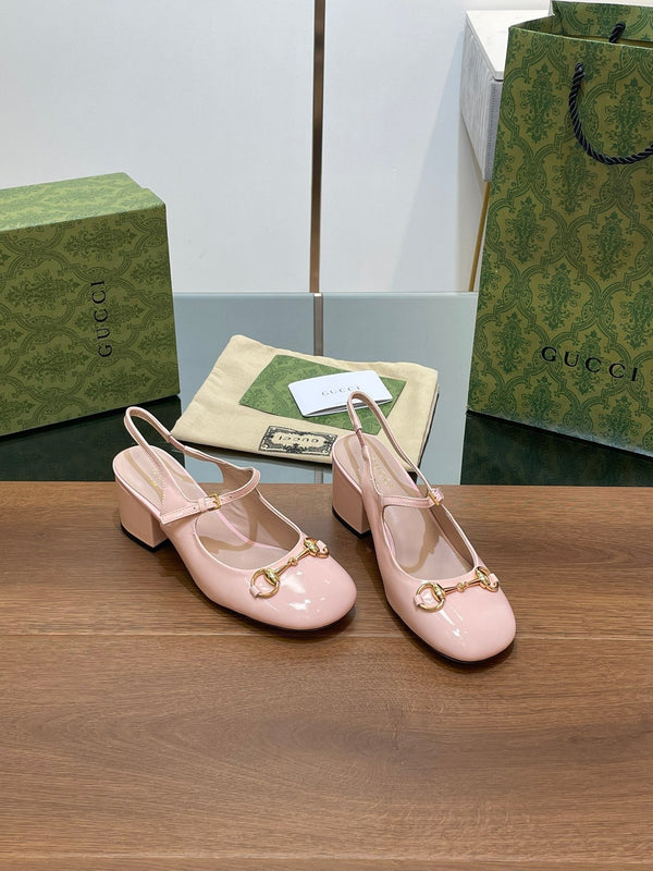 DÉCOLLETÉ GG HORSEBIT IN PELLE DI AGNELLO ROSA PASTELLO