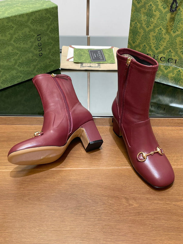 GG Horsebit Ankle Boot 65 Burgundy Calfskin