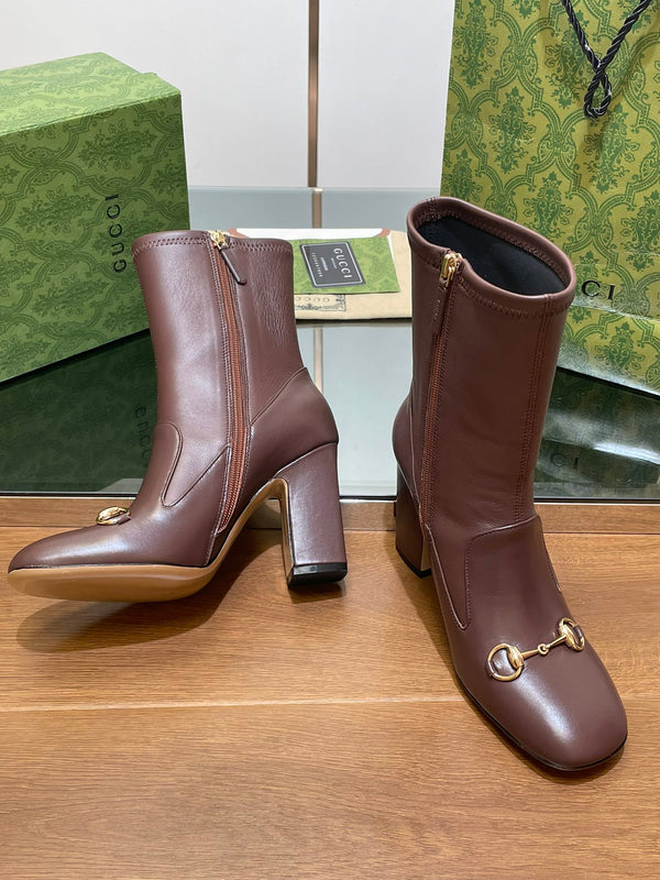GG Horsebit Ankle Boot 95 Chocolate Calfskin