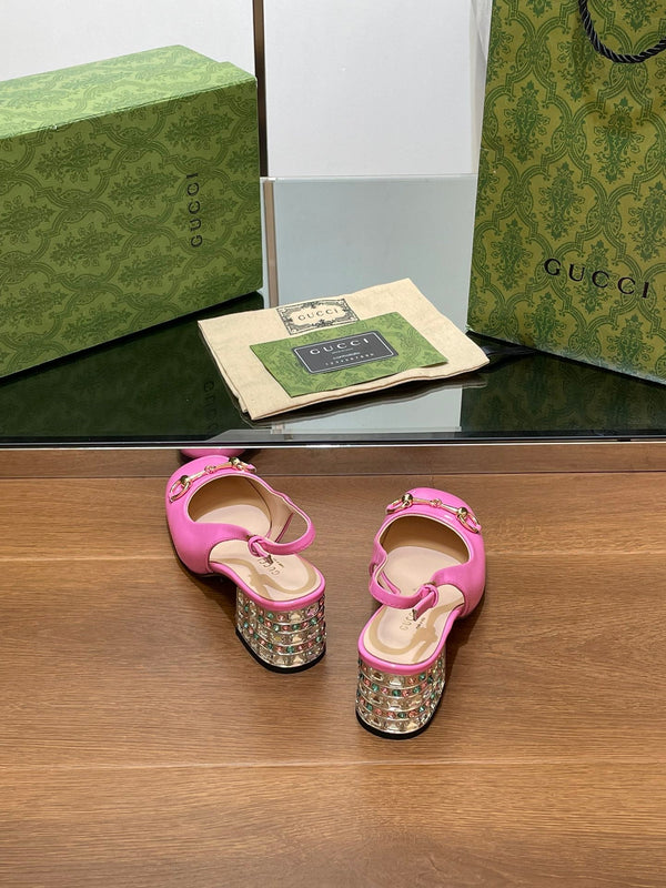 SANDALO DA DONNA CON MORSETTO 55MM IN PELLE DI VITELLO ROSA FUSCIA CON STRASS