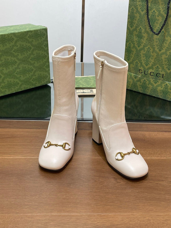 GG Horsebit Ankle Boot 95 Cream Calfskin