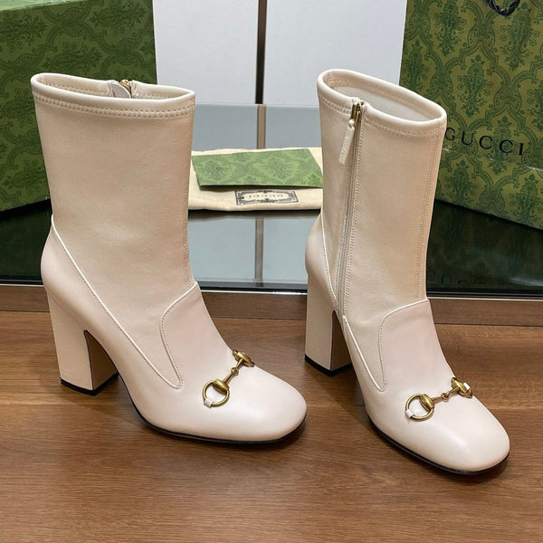 GG Horsebit Ankle Boot 95 Cream Calfskin
