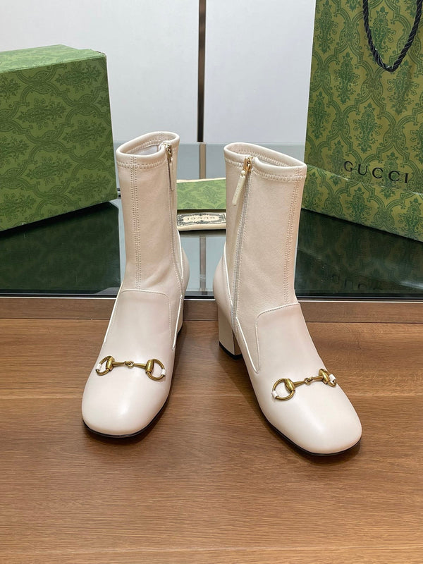 GG Horsebit Ankle Boot 65 Cream Calfskin