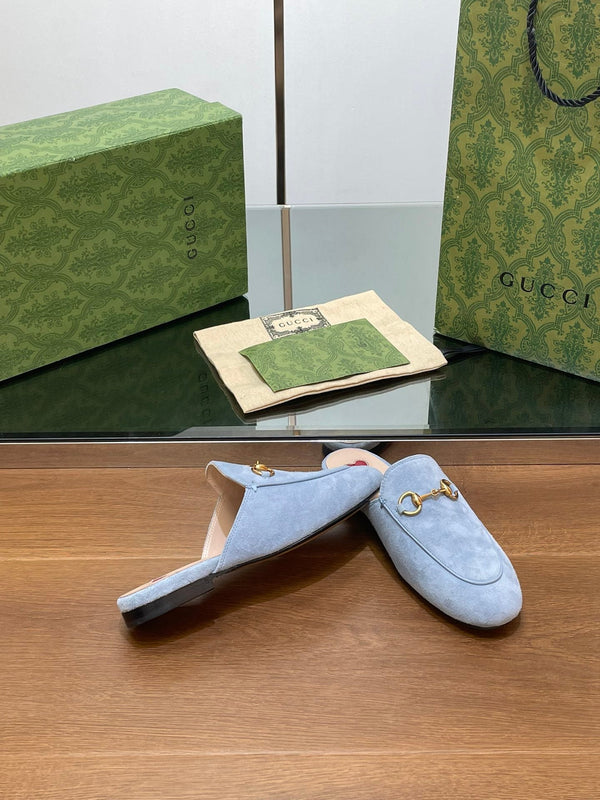 HORSEBIT MULE IN LIGHT BLUE SUEDE