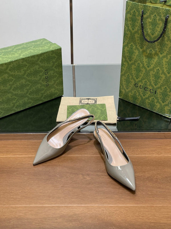 GG HIGH SLINGBACK 4.5 CM IN DOVE GREY GLOSSY CALFSKIN