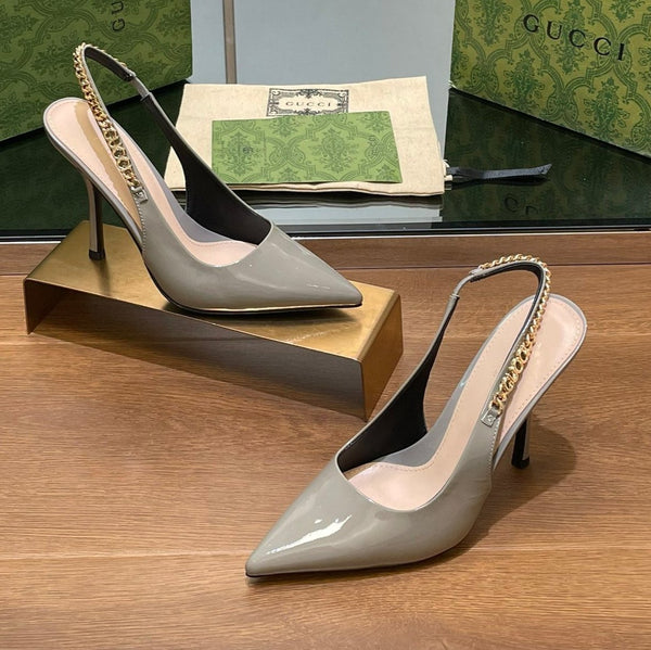 GG HIGH SLINGBACK 10.5 CM IN DOVE GREY GLOSSY CALFSKIN